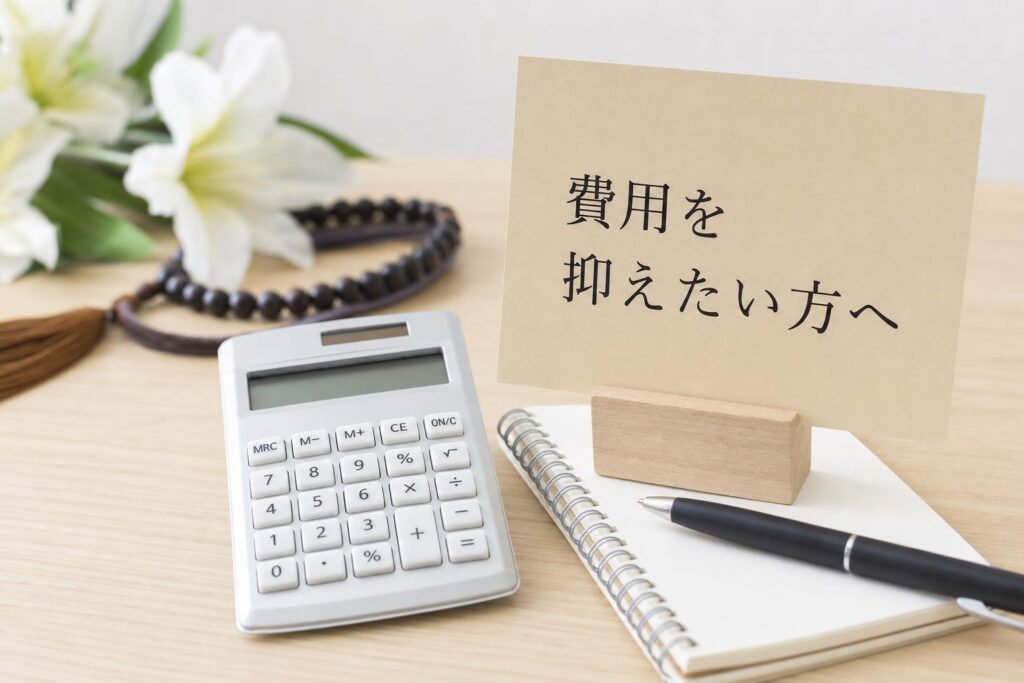 費用を抑えたい方へと書かれたメモと電卓