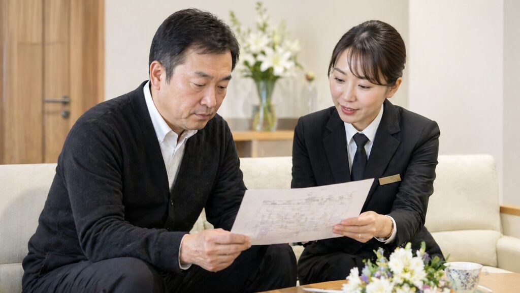 ご葬儀の内容をご家族にご説明する担当者