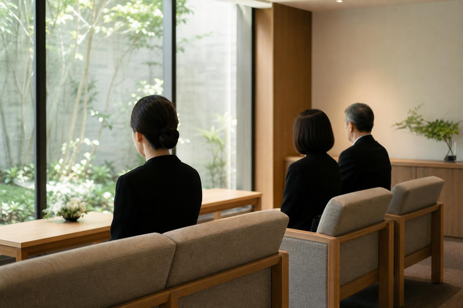 斎場の待合室でご家族が待っている様子