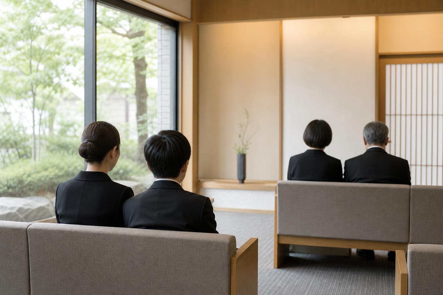 公営斎場の待合室でご家族が待っている様子