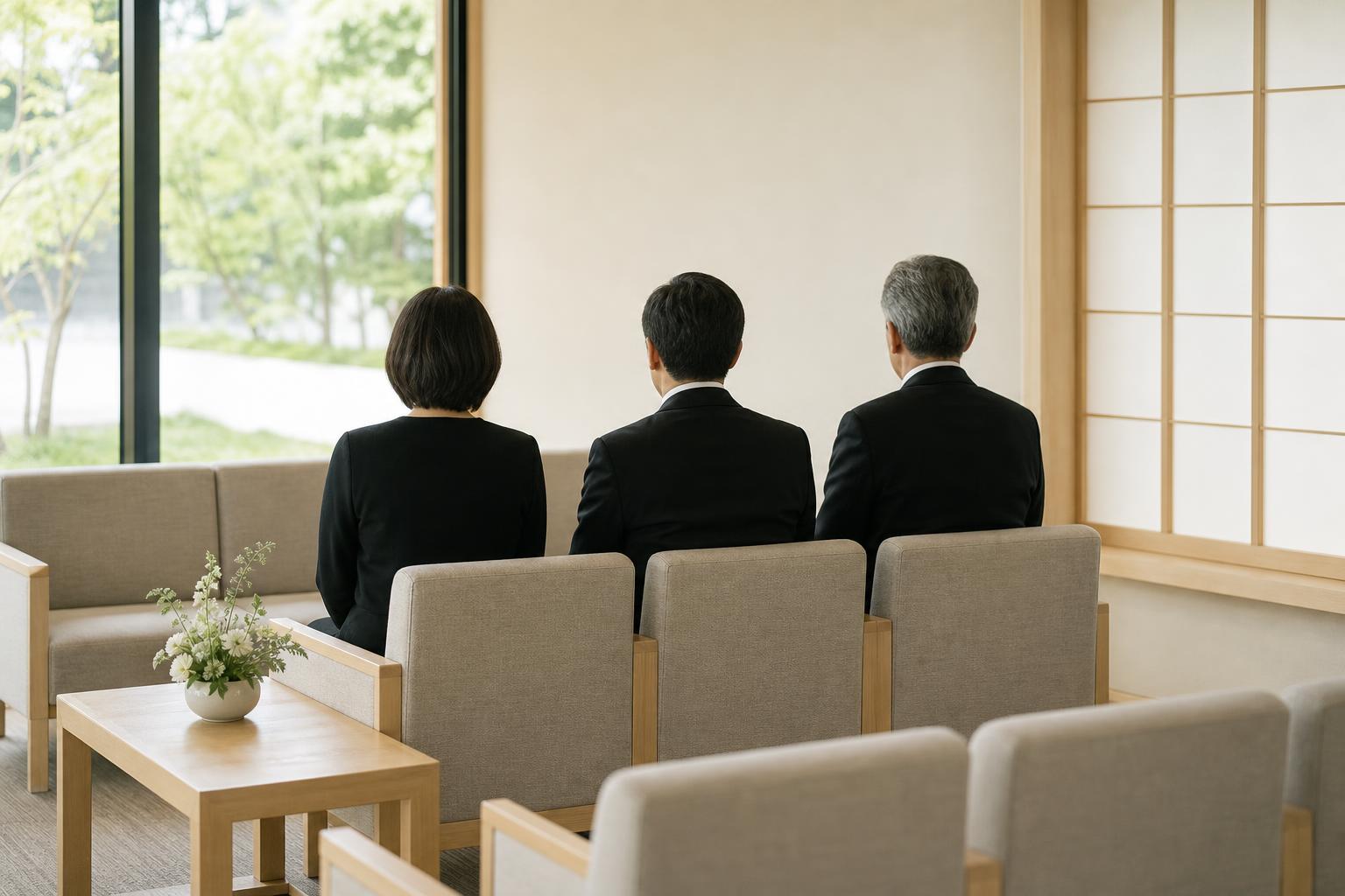 斎場の待合室でご家族が静かに過ごしている様子